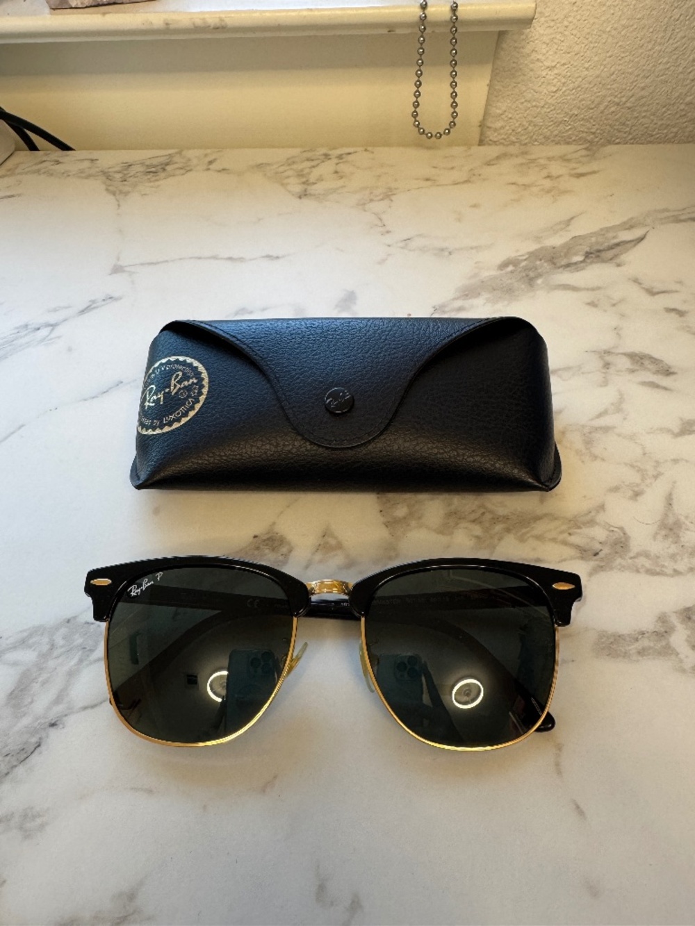 Ray-Ban Clubmaster Polarized Sunglasses RB3016F 901/58 Black Gold